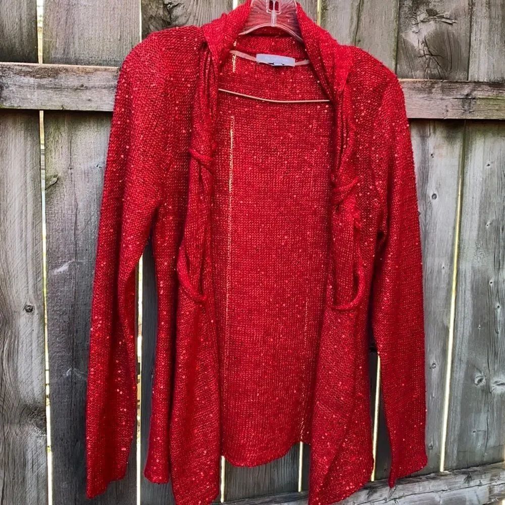 NY Collection Red Sequenced Open cardigan sz. S